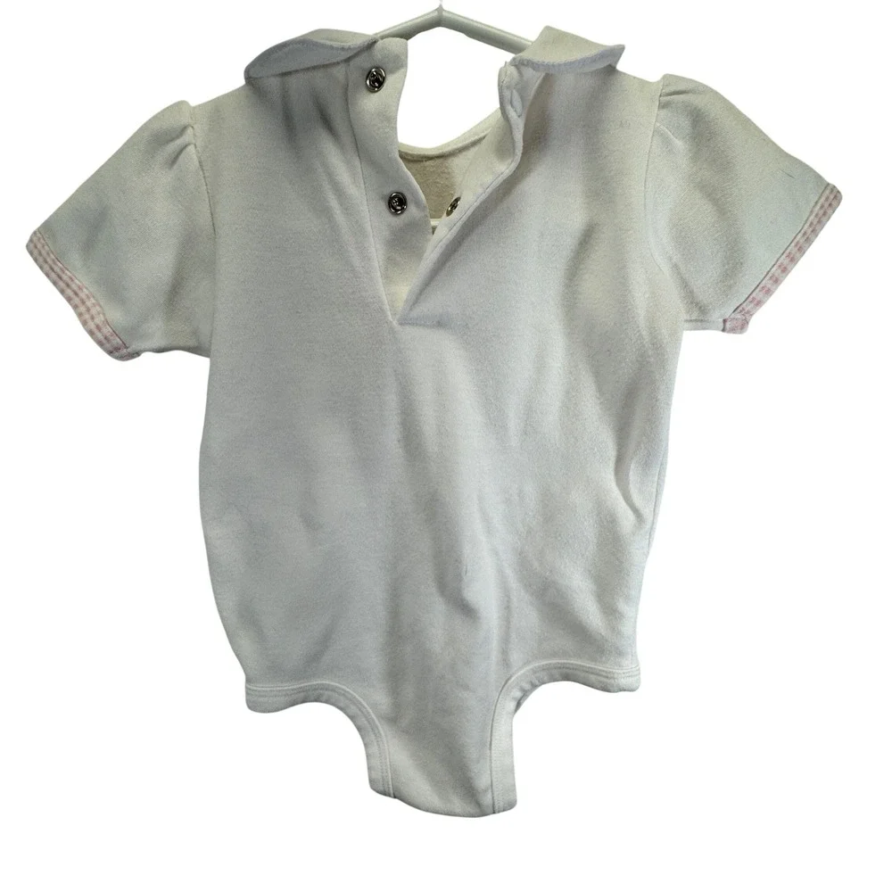 Vintage Y2K Heart Embroidery Bodysuit Kids 6-9M Gingham Trim Cotton Girly Summer